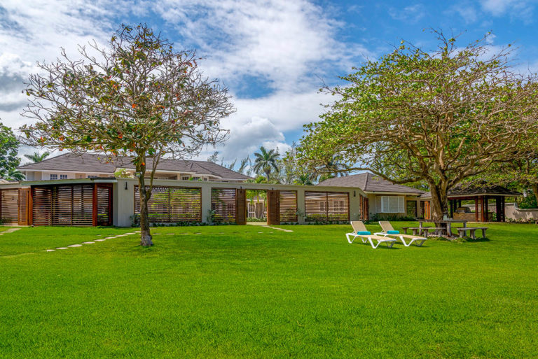 Villa Mara Lawn with lounging chairs Mammee Bay Estate